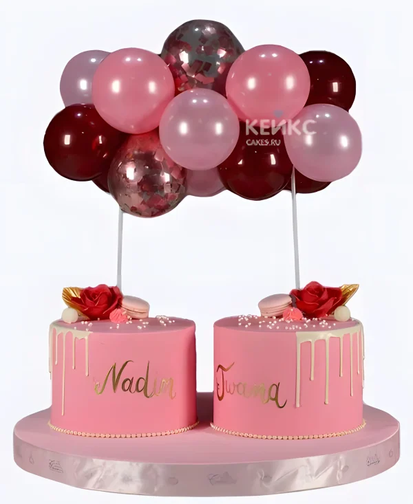 Изящные тортики с цветами и шарами для девочек Фото