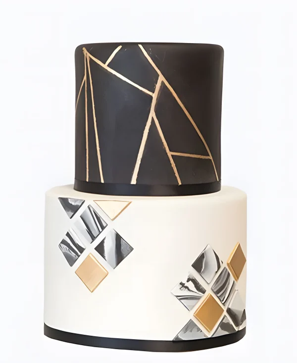 Корпоративный торт двухъярусный с ромбами и узорами Фото