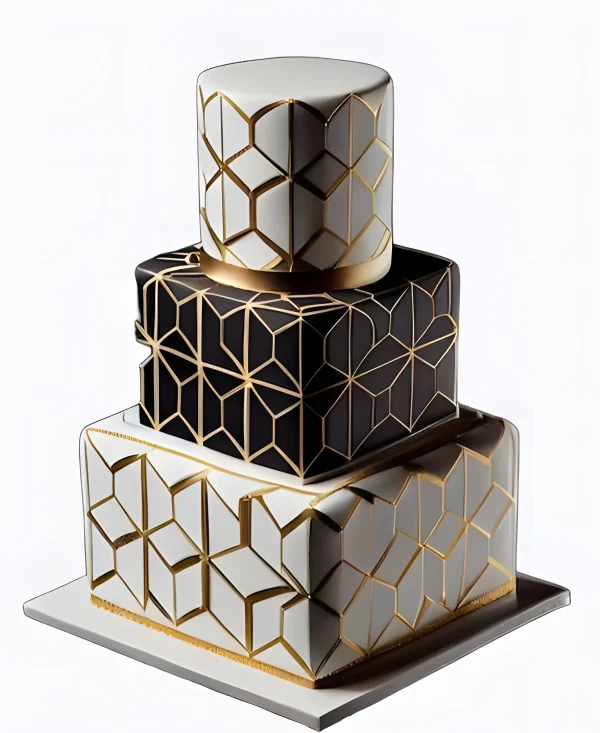 Корпоративный торт квадратно-круглый с золотыми узорами Фото