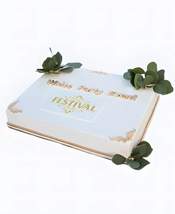 Корпоративный торт с живыми листочками Фото