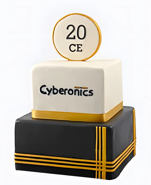 Корпоративный торт с золотой лентой и линиями Фото