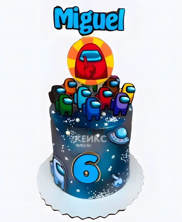 Космический торт на шестой день рождения по мотивам Among Us Фото