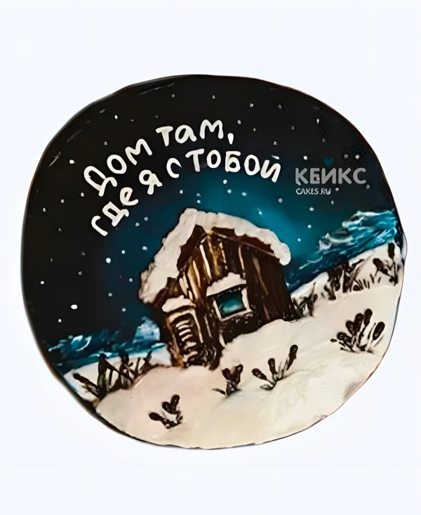 Красивый бенто торт на новый год с домиком Фото