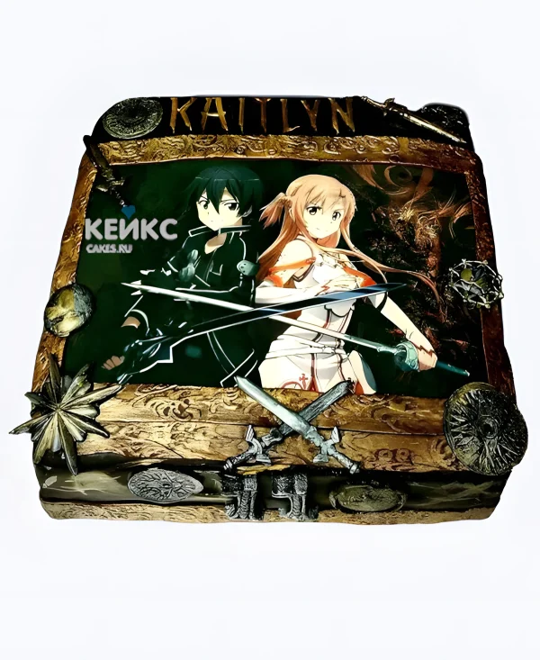 Черно-золотой торт аниме Мастера меча онлайн Фото