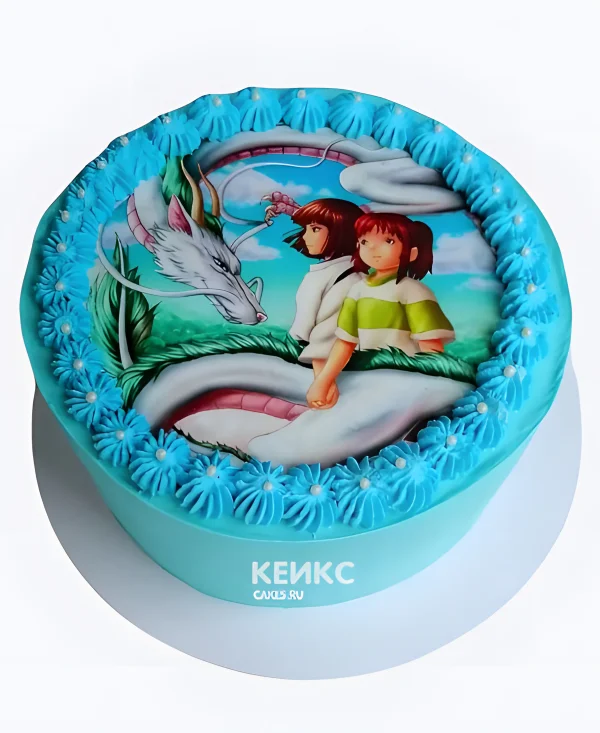 Красивый голубой торт на день рождения аниме Унесенные призраками Фото