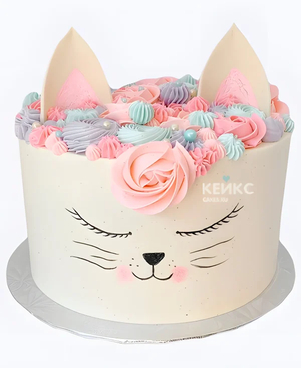 Красивый торт девочке с мордочкой котика Фото