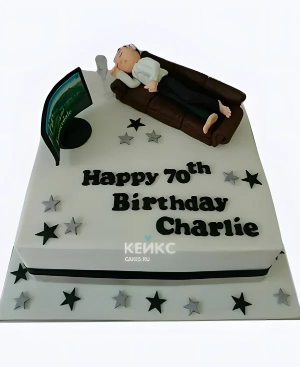 Красивый торт с телевизором на юбилей дедушки 70 лет Фото