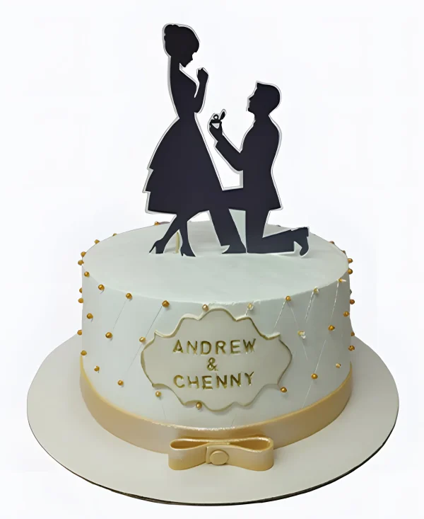 Красивый торт с золотыми бусинами на сватовство Фото