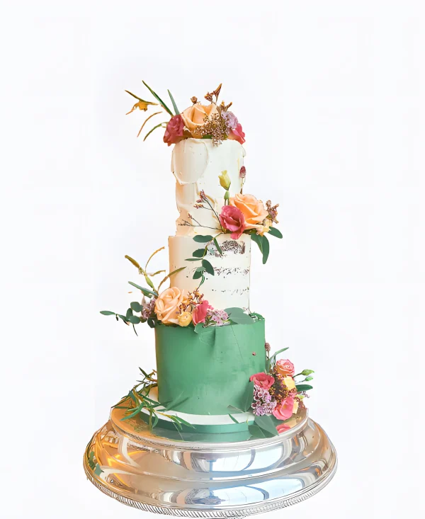 Трендовый торт с цветами на свадьбу Фото