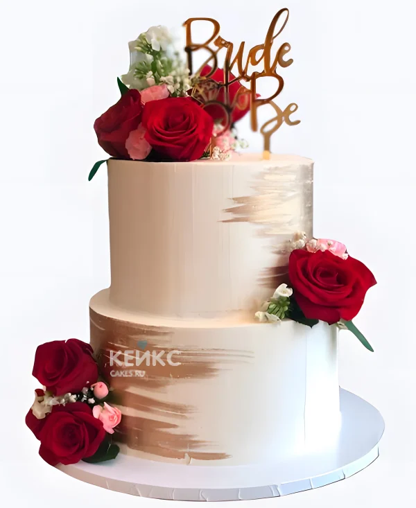 Двухъярусный свадебный торт в красно-белых тонах Фото
