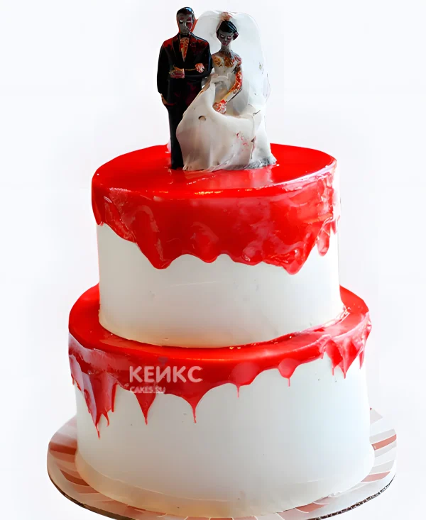 Красно-белый свадебный торт Зомби Фото