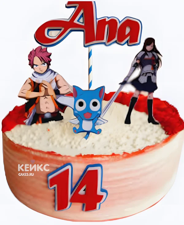 Красно-белый торт на день рождения аниме Хвост Феи Фото