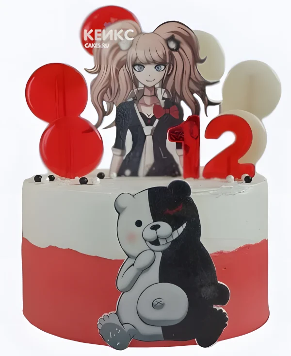 Красно-белый торт на день рождения с леденцами аниме Данганронпа Фото