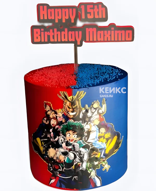 Красно-синий торт на день рождения аниме Моя геройская академия Фото