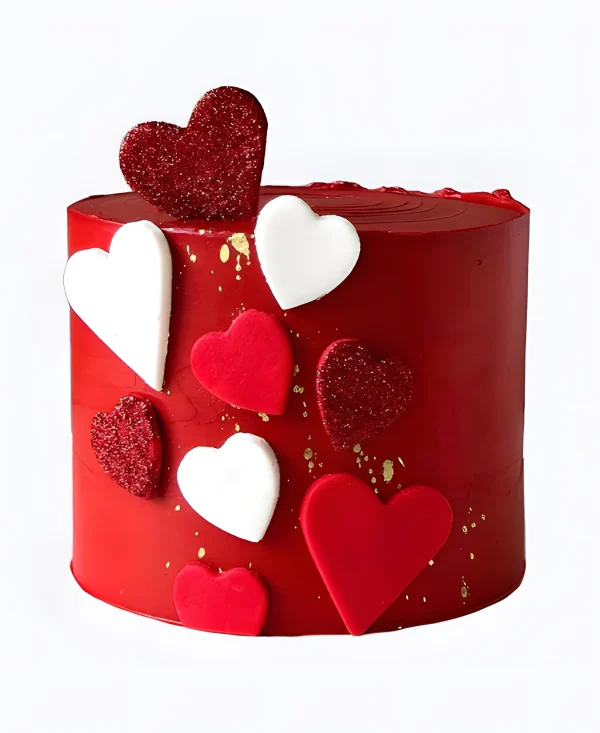 Красный торт Сердечки Фото