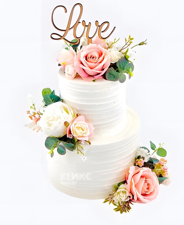 Кремовый свадебный торт Любовь розы на ярусах Фото