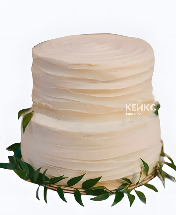 Кремовый свадебный торт с листьями Фото