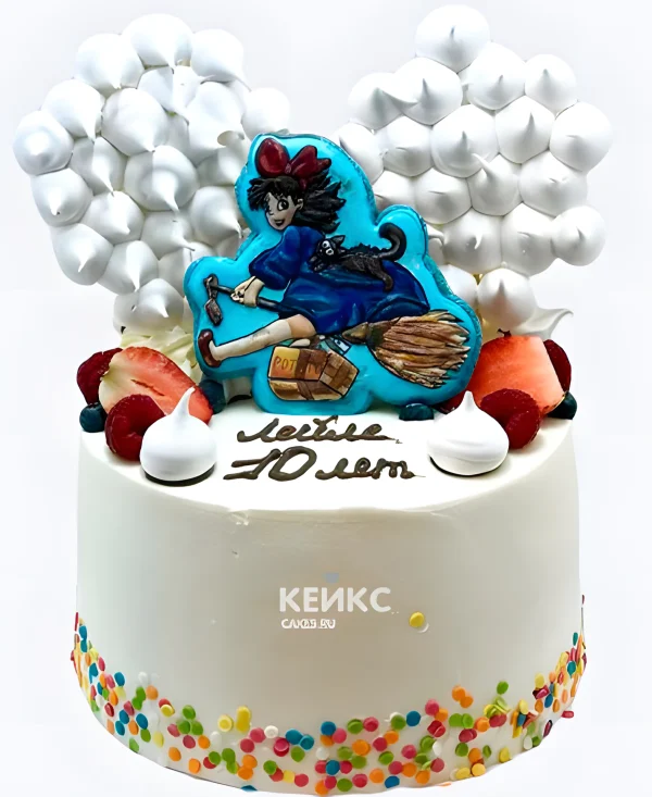 Кремовый торт на день рождения с ягодами аниме Служба доставки Кики Фото
