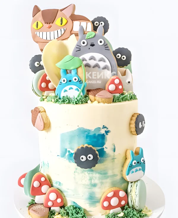 Большой торт с пряниками и макаруни аниме Мой сосед Тоторо Фото