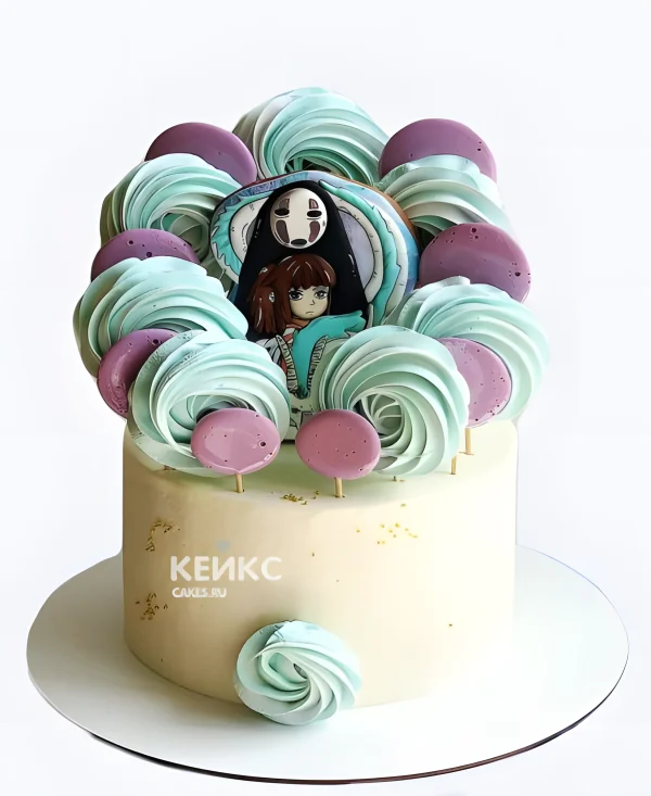 Кремовый торт с сладостями на день рождения аниме Унесенные призраками Фото