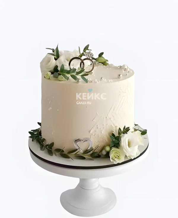 Круглый свадебный торт с цветами и узорами Фото
