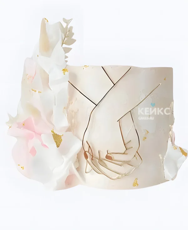 Одноярусный свадебный торт с цветком Фото