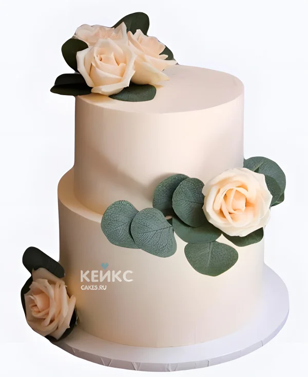 Круглый свадебный торт с живыми розами Фото