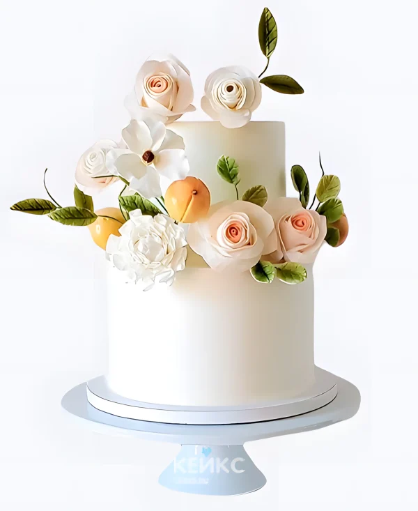 Круглый свадебный торт Цветочный акцент Фото