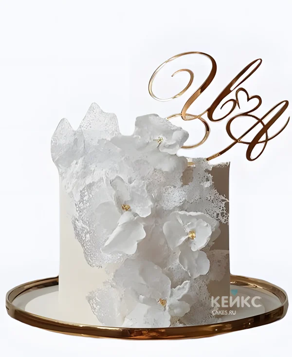 Круглый свадебный торт Цветы в кружеве Фото
