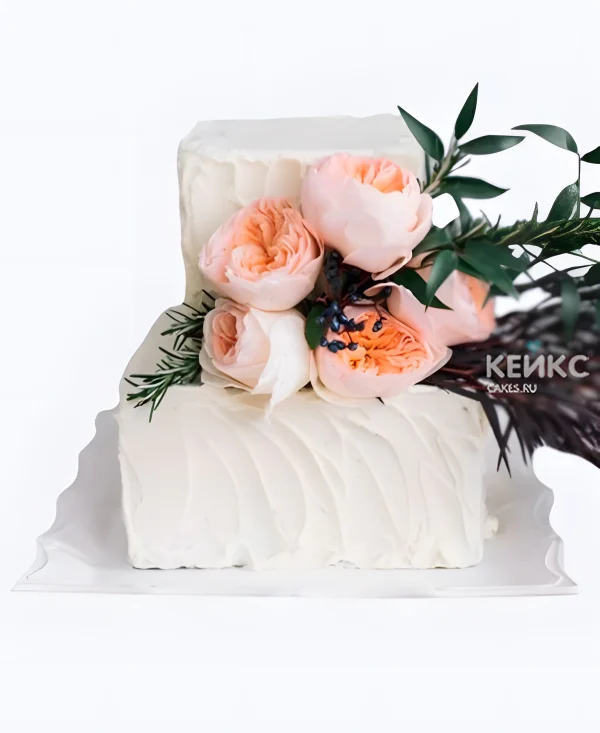 Квадратный свадебный торт Букет пион Фото