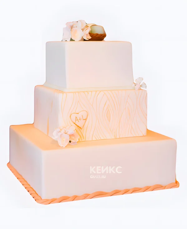 Квадратный свадебный торт Надпись на дереве Фото