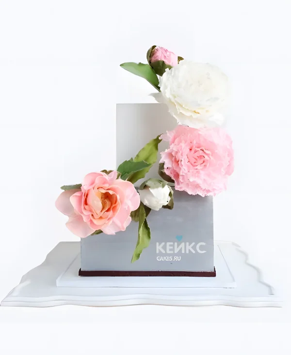Квадратный свадебный торт Розовые цветы Фото