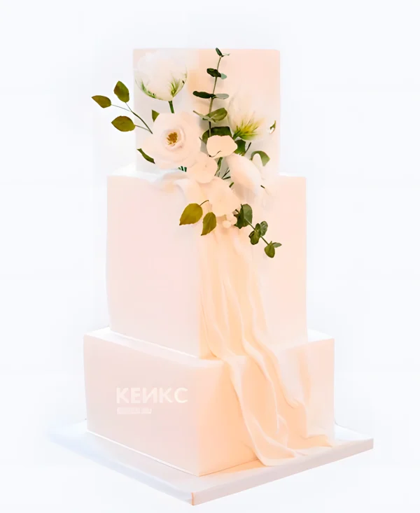 Квадратный свадебный торт Цветочный шлейф Фото