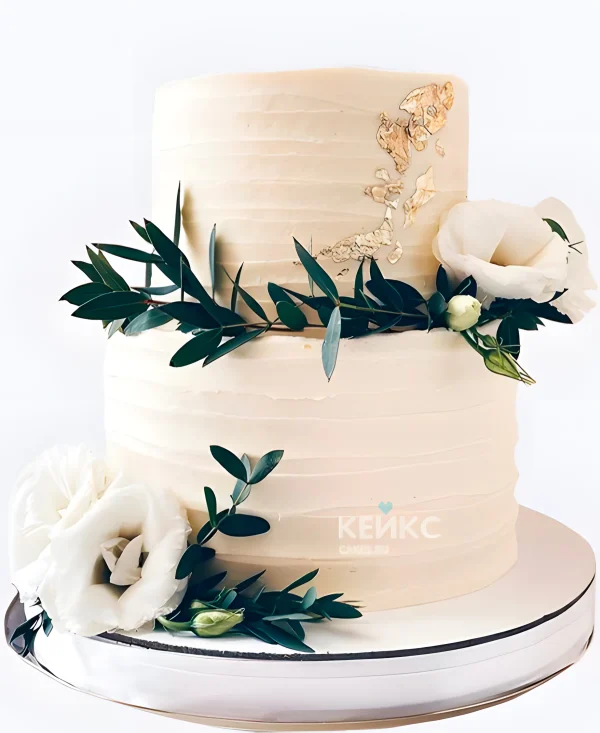 Летний свадебный торт Белые цветы на ветке Фото