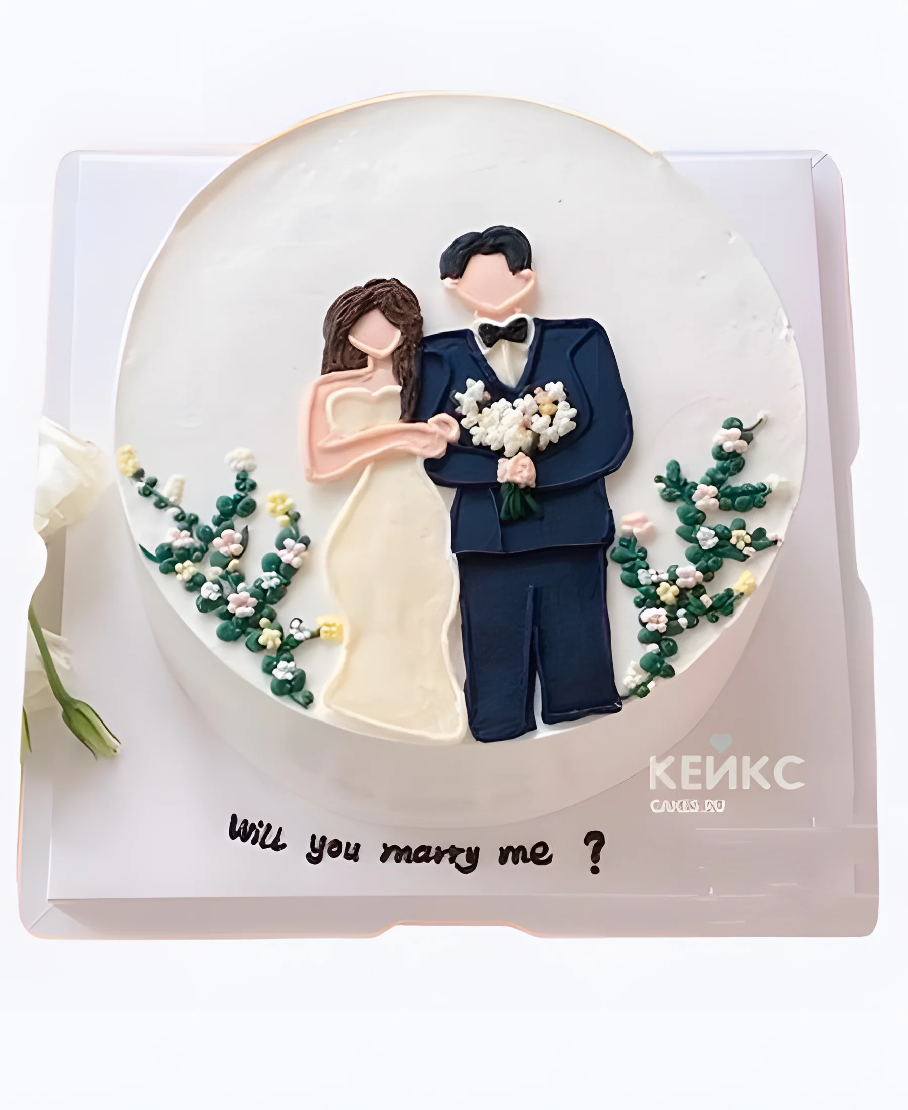 Маленький свадебный торт бенто Пара с цветами Фото