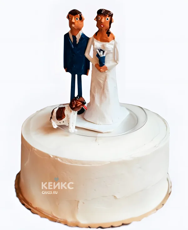Маленький свадебный торт Молодожены с собачкой Фото