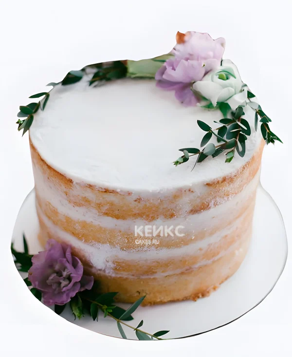 Маленький свадебный торт сиреневые цветы на веточке Фото