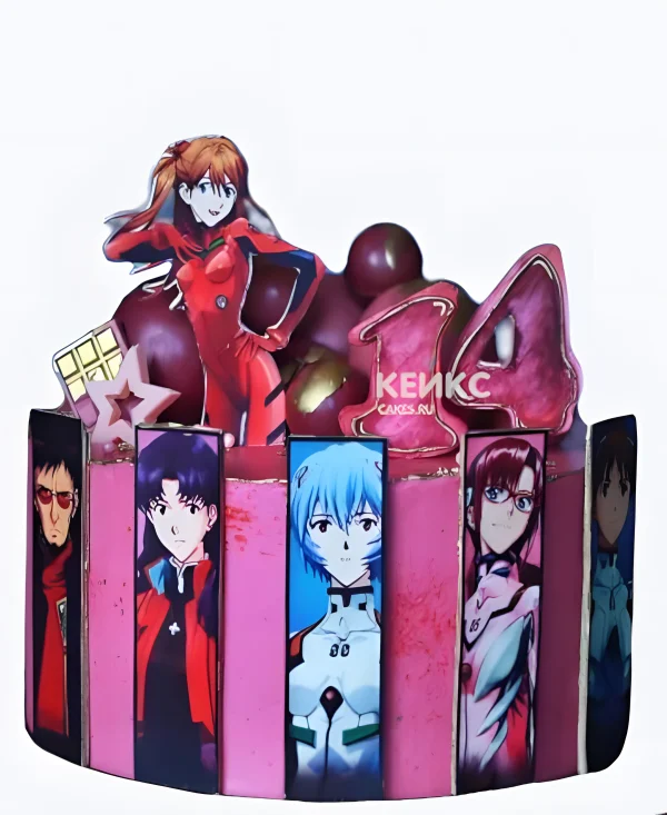 Малиновый торт на день рождения аниме Евангелион Фото