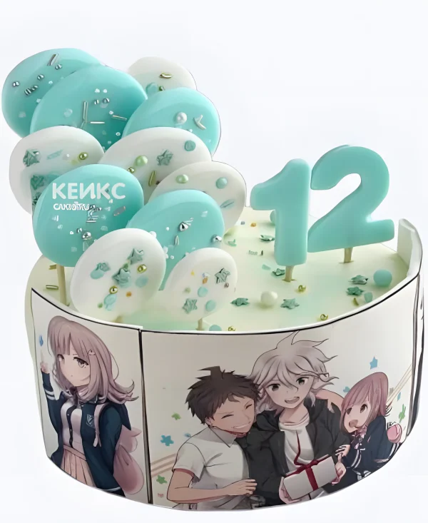 Мятный торт на день рождения с леденцами аниме Данганронпа Фото