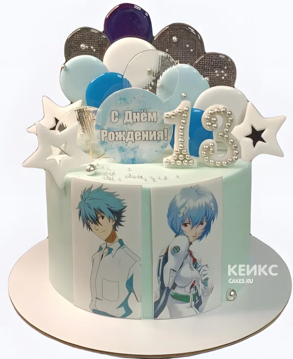 Мятный торт с леденцами на день рождения аниме Евангелион Фото