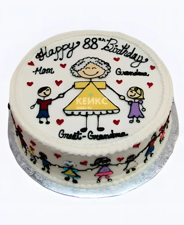 Милый торт на юбилей бабушке с детьми Фото