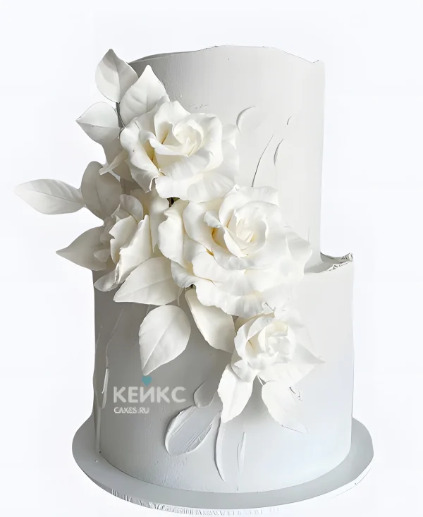 Минималистичный свадебный торт с сахарными цветами Фото