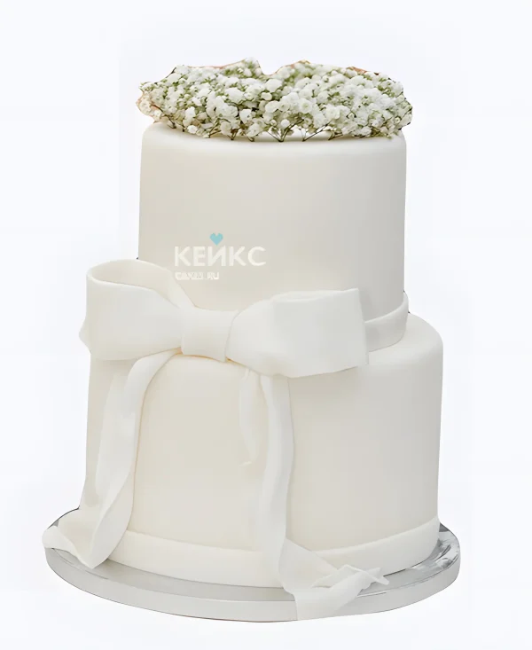 Минималистичный торт с бантом на свадьбу Фото