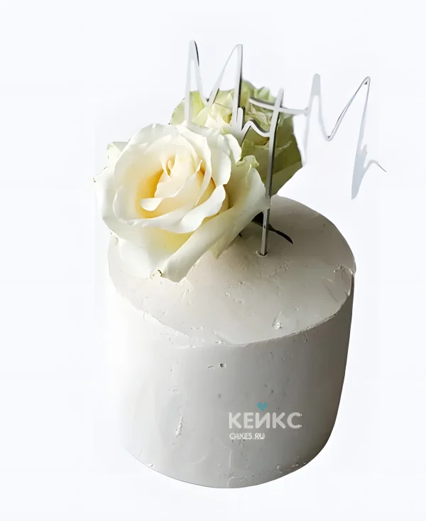 Минималистичный торт с букетом цветов на свадьбу Фото