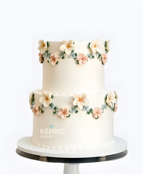 Минималистичный торт с милым декором на свадьбу Фото