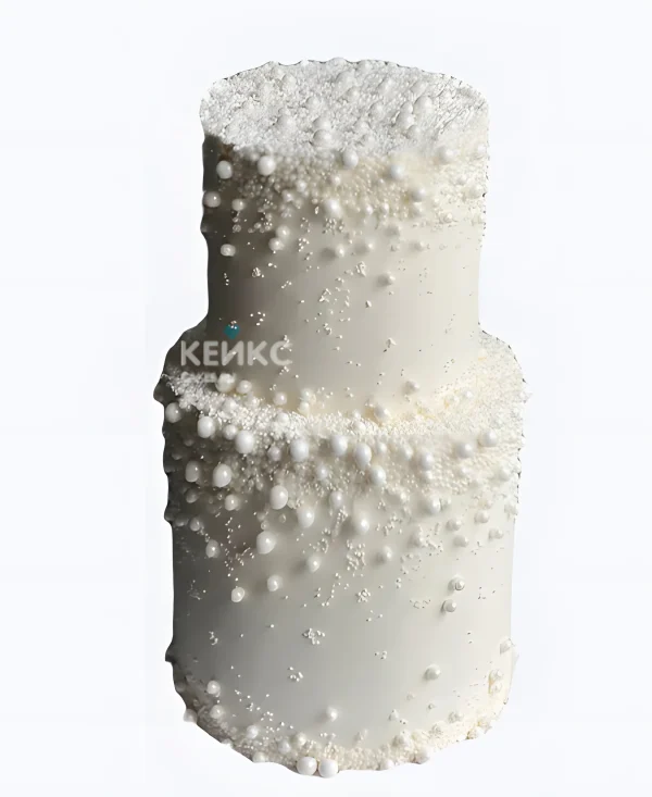 Минималистичный торт с россыпью бусин на свадьбу Фото