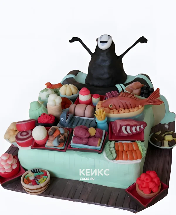 Необычный голубой торт на день рождения аниме Унесенные призраками Фото