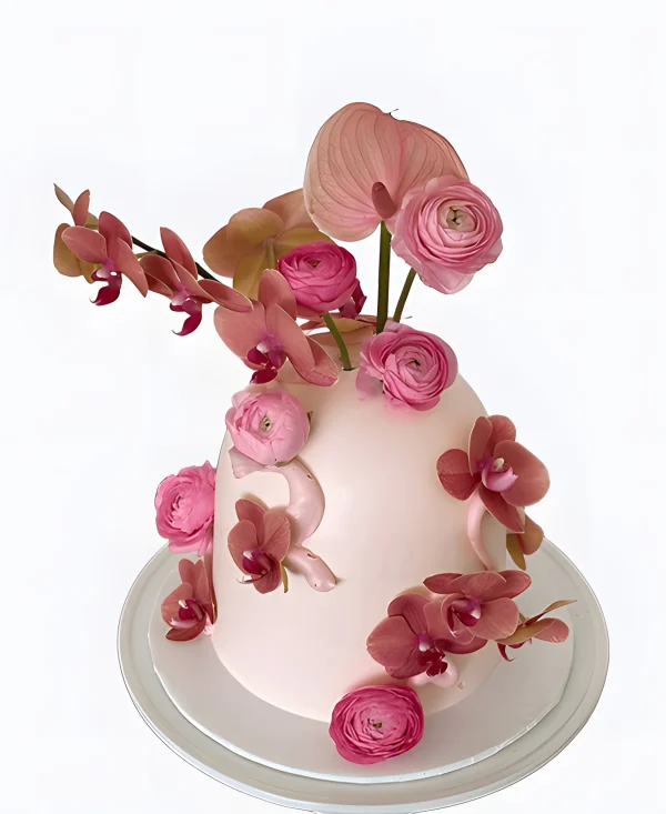 Необычный трендовый торт с цветами на свадьбу Фото