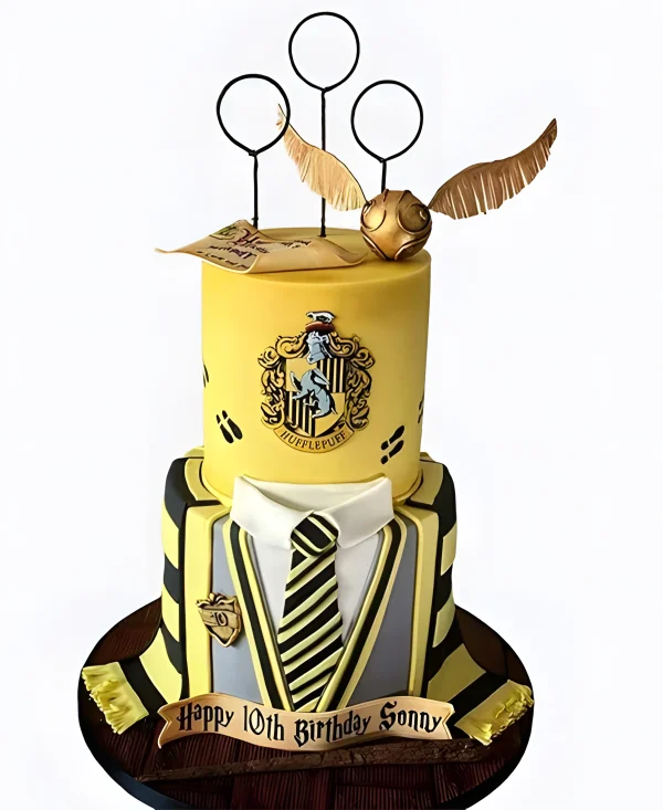 Высокий тортик по факультету Пуффендуй Фото