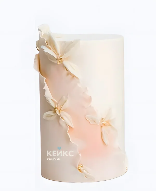 Нежно-розовый торт на свадьбу в стиле минимализм Фото